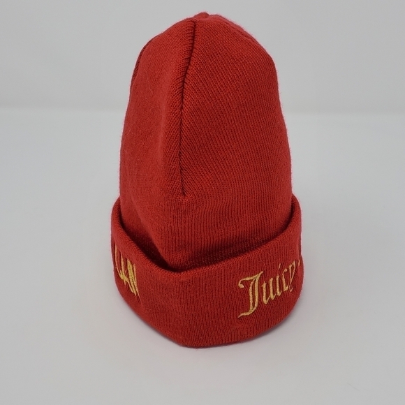 JUICY COUTURE RED AND GOLD "YES OUI CAN" BEANIE WINTER WARM COZY EMBROIDERY - Picture 9 of 11